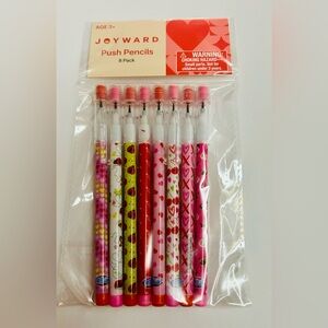 New Joyward Push Pencils 8 Pack Erasers Red White Pink Hearts Ladybugs